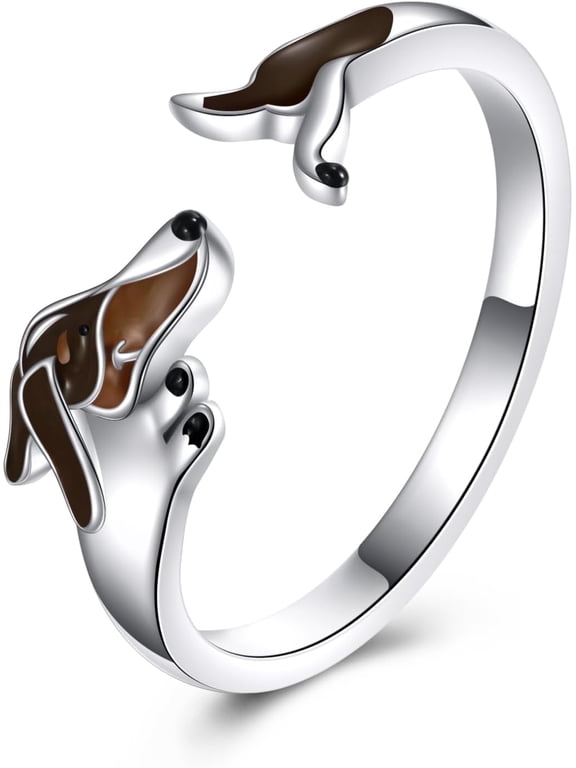 Dachshund Rings for Women 925 Sterling Silver Dachshund Open Rings Cute Adjustable Wiener Dog Rings Animal Puppy Dog Jewelry Gifts for Women Daughter