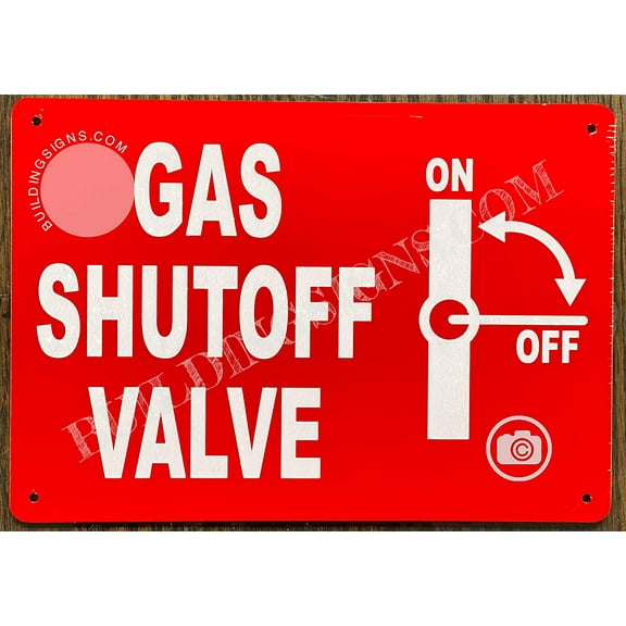 Gas Shut-Off Valve Sign with Symbol (RED Reflective, Aluminium 7X10,Rust Free) (ref-2201)