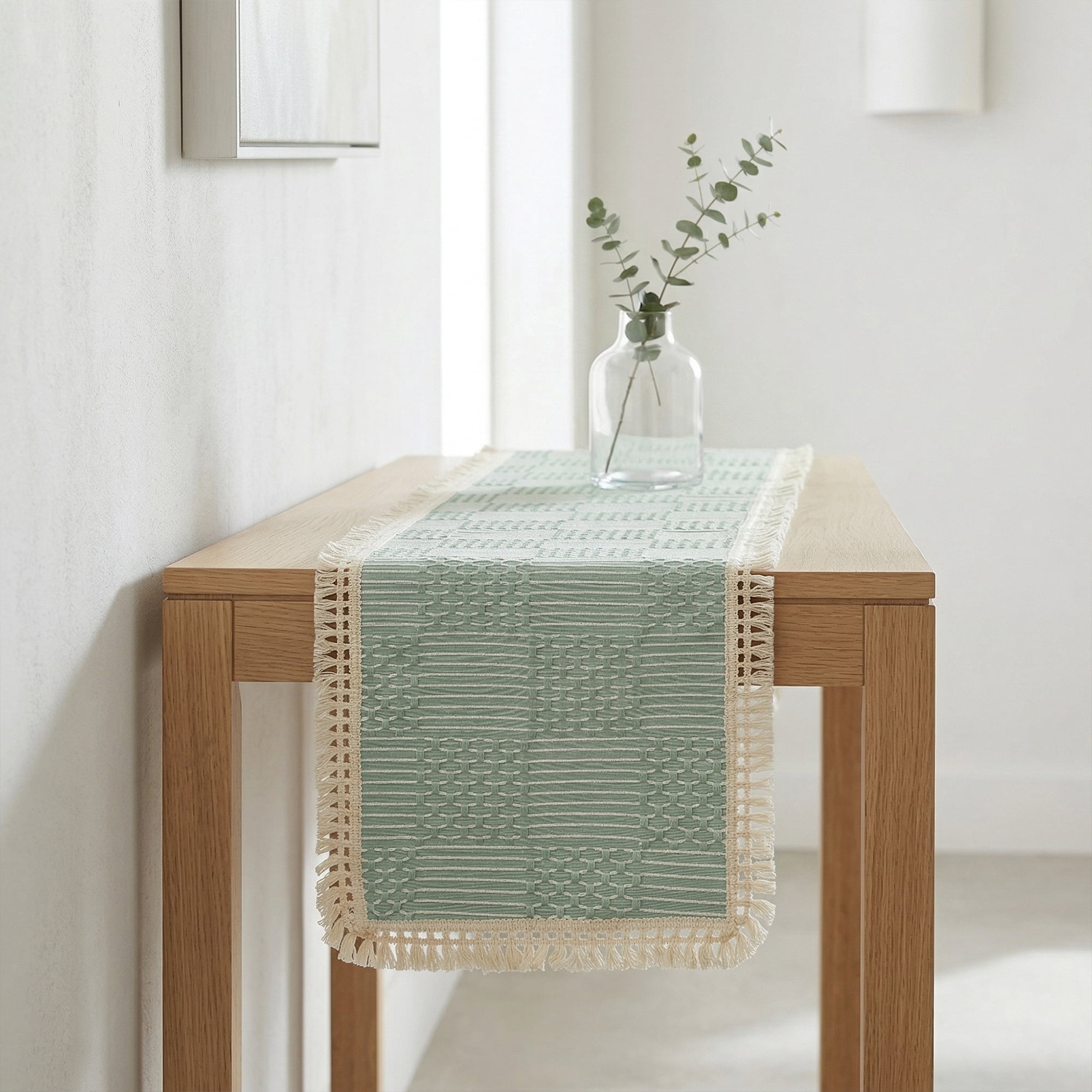 Unique Bargains Birthday Decorations Tassel Kitchen Table Runner Green 13x78.7in