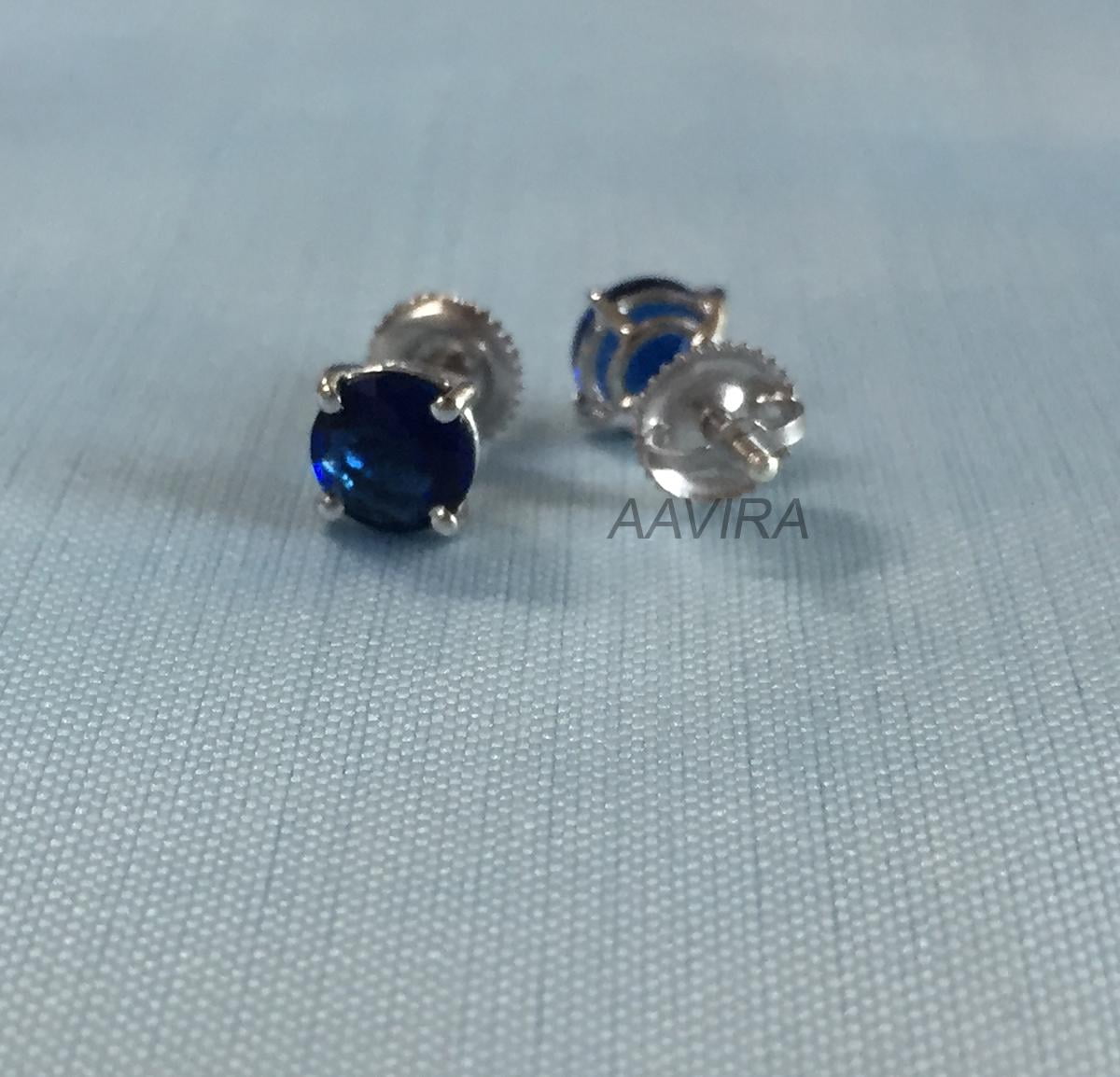 Sapphire Blue Gemstone Stud Earrings, Daily Use Sterling Silver Screw Back Earrings, Gift For Him/Her