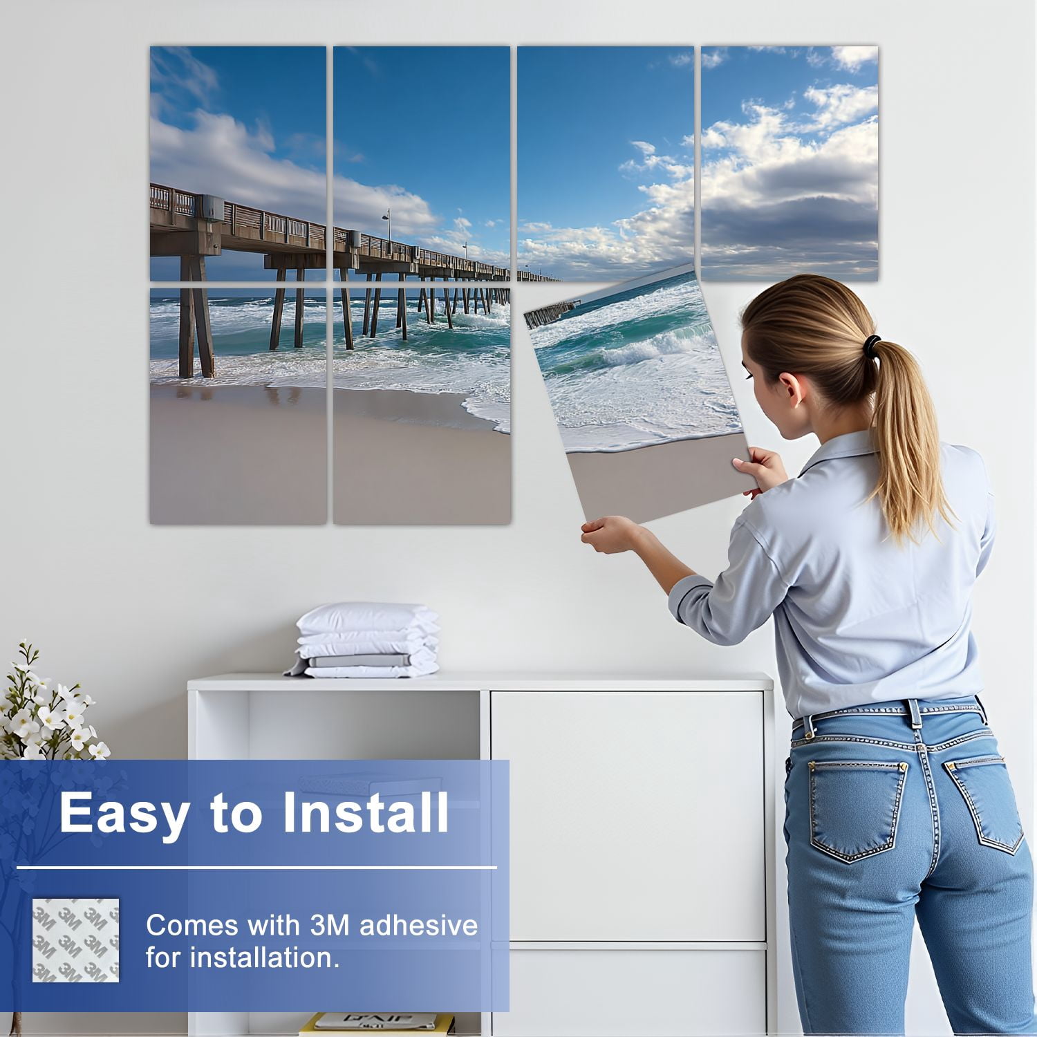 8 Pack Art Acoustic Panels Sound Absorbing Waves Pensacola Pier Decorative Soundproof Wall Panels Self Adhesive for Nursery Game Room Bedroom 48"x32"