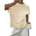thumbnail image 2 of Women'S Ribbed Sweater Crew Neck Short Sleeve Loose Fit Floral Knit Pullover Tops Apricot XL, 2 of 8