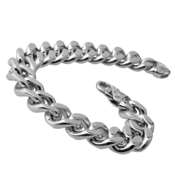 QQTDFG 7-11" Classic Mens Chain Wristband 316L Stainless Steel Curb Cuban Link Bracelet-Silver-15mm wide-7.5 inch