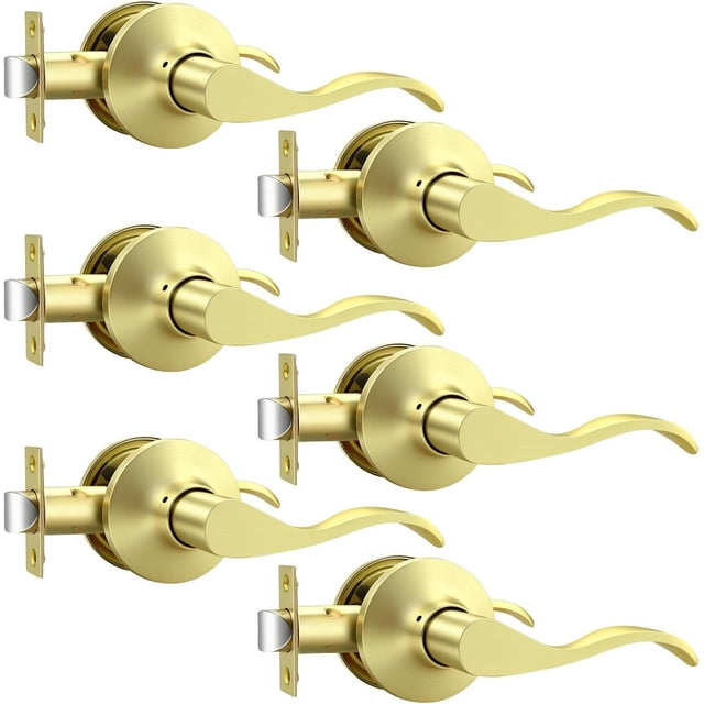 Leviers de Porte en Or Brossé pour Intérieur, Poignées de Porte de Passage en Laiton, Style Rabattable, Poignées de Porte de Hall/placard, Intérieur Sans Clé, Ensembles de Leviers Non Verrouillables, Réversibles pour Côté Droit/gauche