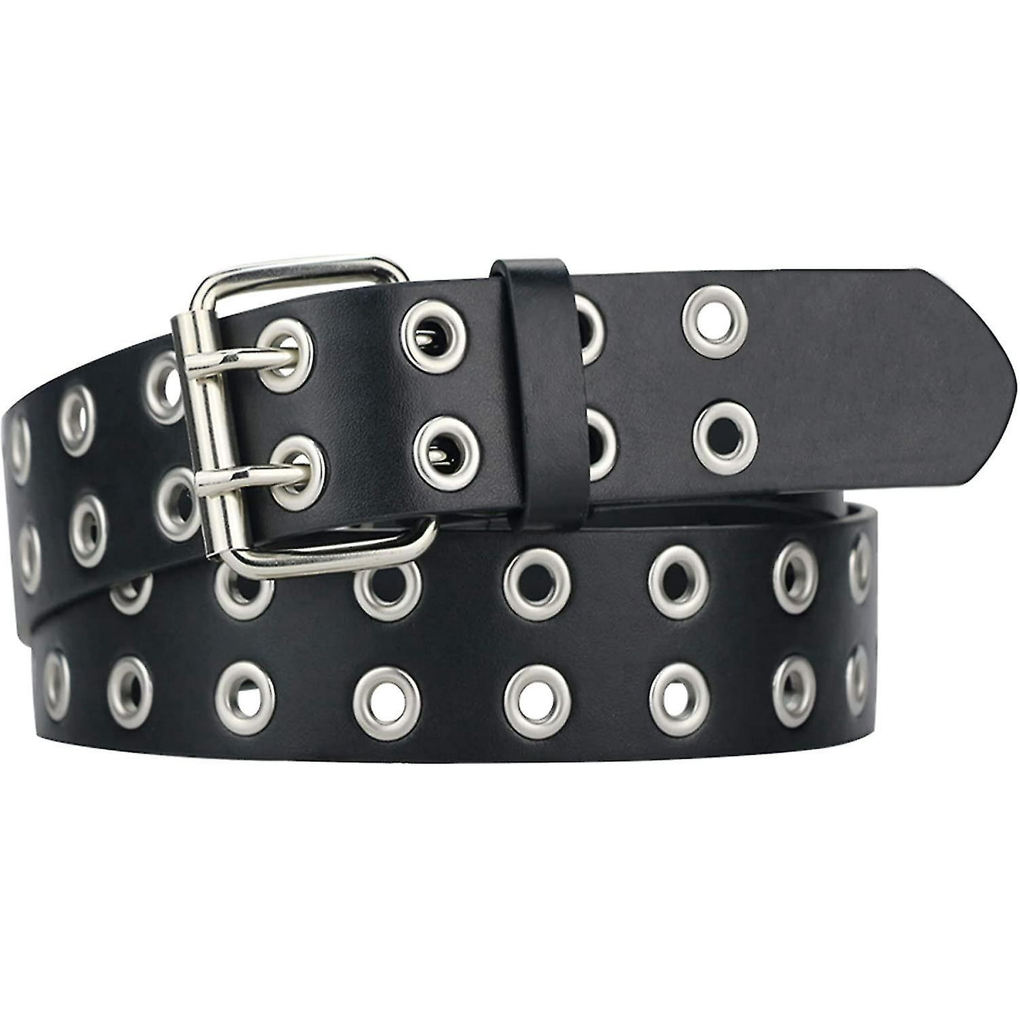 Grommet Leather Belts For Women Black Belt Women Men With Studded Holes double Grommet Belt Pu Leather Punk Aesthetic Belt For Women Jeans double Gro