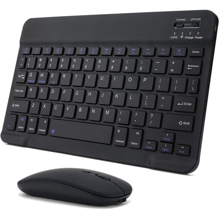 Innotech SC Rechargeable Bluetooth Keyboard and Mouse Combo Ultra-Slim Portable Compact Wireless Mouse Keyboard Set for Android Windows Tablet Cell Phone iPhone iPad OS/iOS 13 and Above- Black
