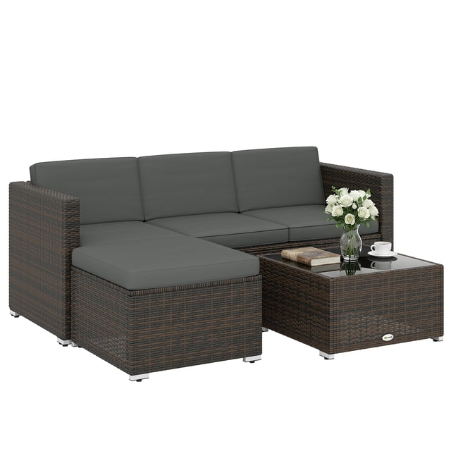 Outsunny Wicker Patio Furniture w/ Padded Cushions, Corner Sofa Sets