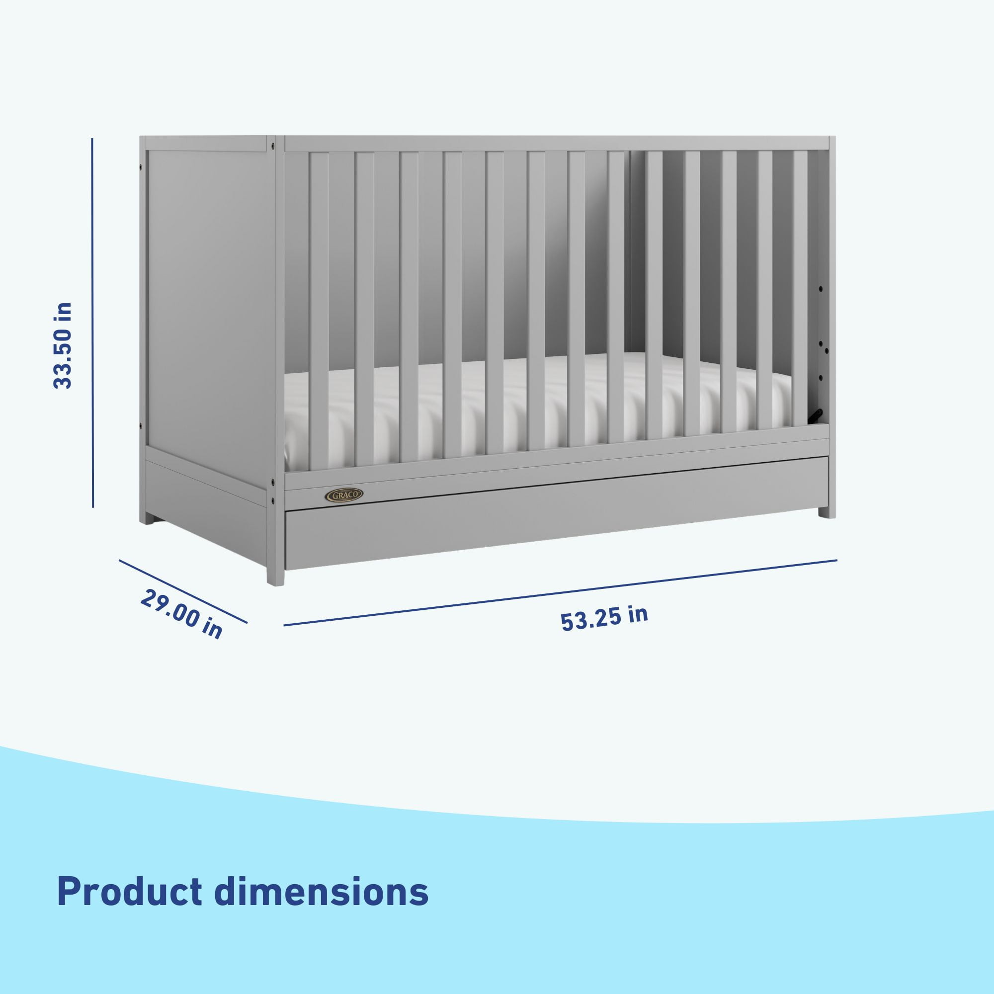 Graco Theo 3-in-1 Convertible Baby Crib with Drawer, Pebble Gray