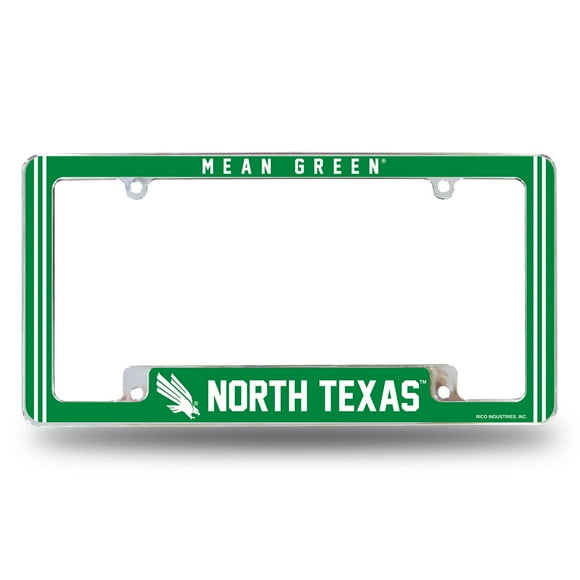 Rico Industries NcAA North Texas Mean green Primary 12 x 6 chrome All Over Automotive License Plate Frame for carTruckSUV