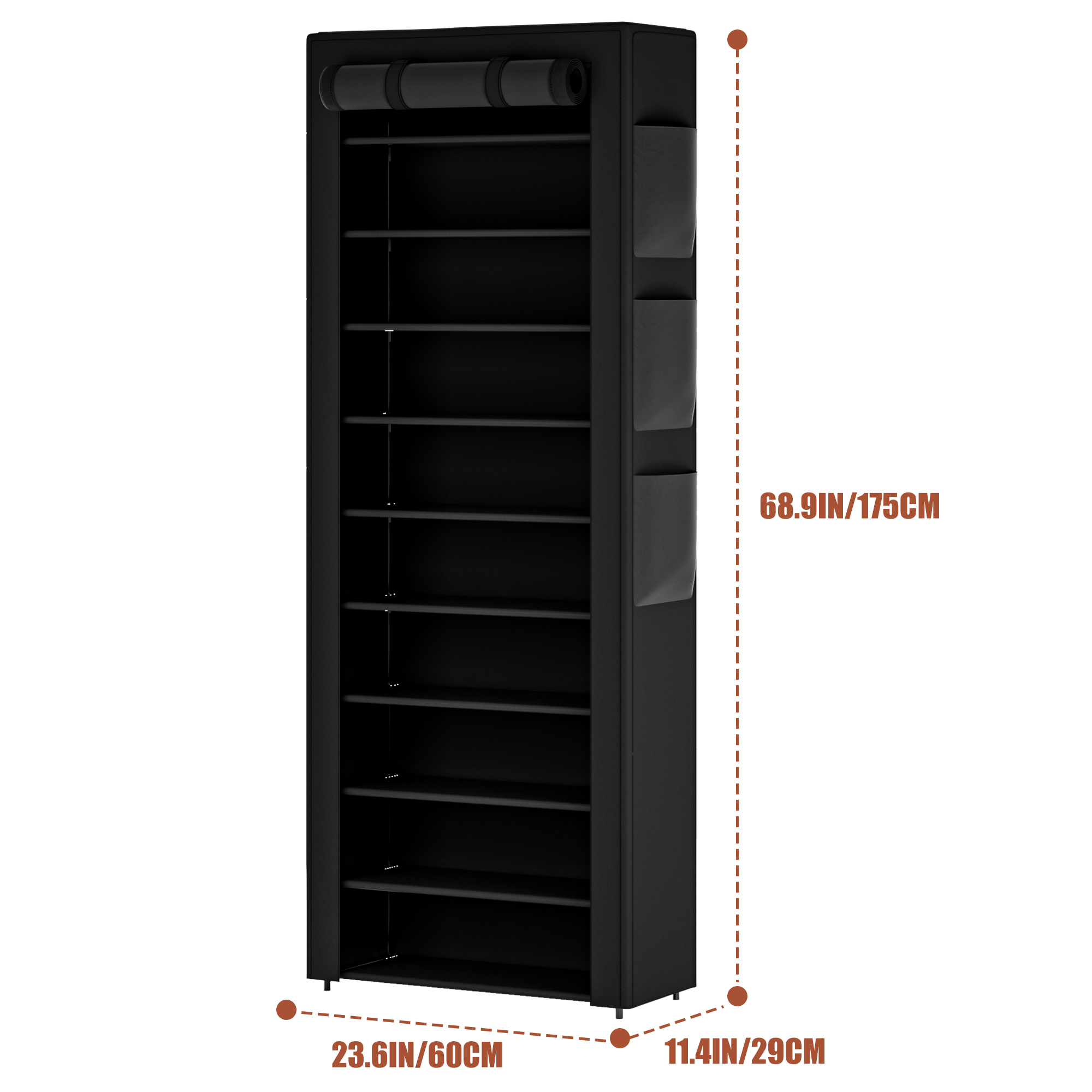 10 Tier Large Dustproof Shoe Cabinet, Tall Shoe Storage Rack with Fabric Cover, Large Capacity Save Space Shoe Shelf for Entryway Closet with pockets
