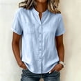 thumbnail image 6 of cocolona Womens Summer Linen Tops Dressy Casual Solid Color Blouses Short Sleeve Crew Neck Button Shirts with Pockets, 6 of 6