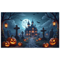 thumbnail image 1 of Gothic Design Halloween Banner with Scary Pumpkins Spooky Castle Backdrop Dark Atmosphere for Halloween Party Decoration, 1 of 5