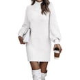 thumbnail image 2 of KelaJuan Women Knitted Sweater Dress Solid Color Turtleneck Casual Long Sleeve Mini Party Dress for Beach Cocktail Streetwear, 2 of 6