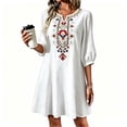 thumbnail image 5 of Womens Summer Dresses Sawvnm Women's Boho Embroidered Tunic Dress V Neck 3/4 Sleeve Casual Loose Mini Dress For Summer Beach, 5 of 6