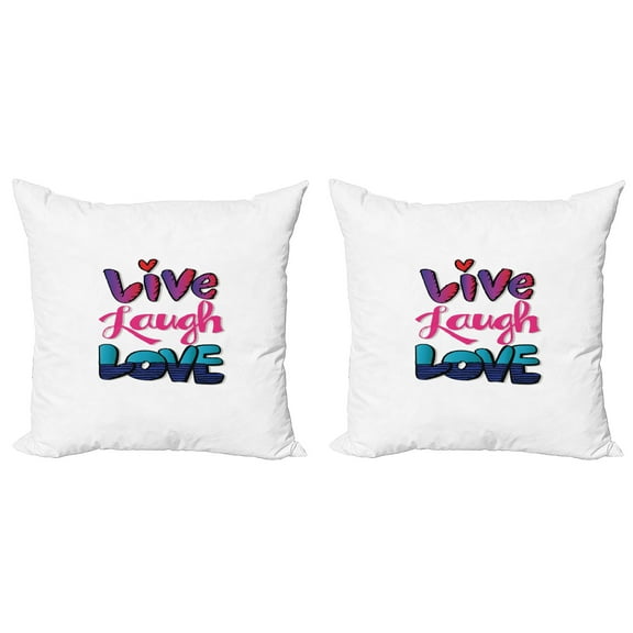 Ambesonne Live Laugh Love Throw Pillow Cover 2 Pack, Vintage Designs, 20", Multicolor