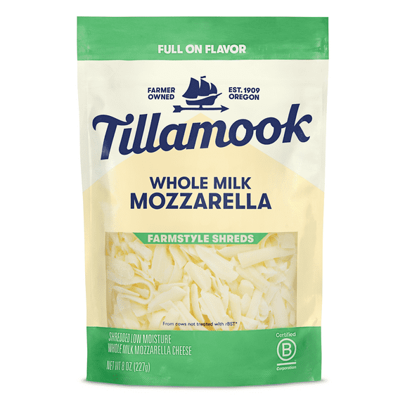 Tillamook Farmstyle Whole Milk Mozzarella Shredded Cheese, 8 oz