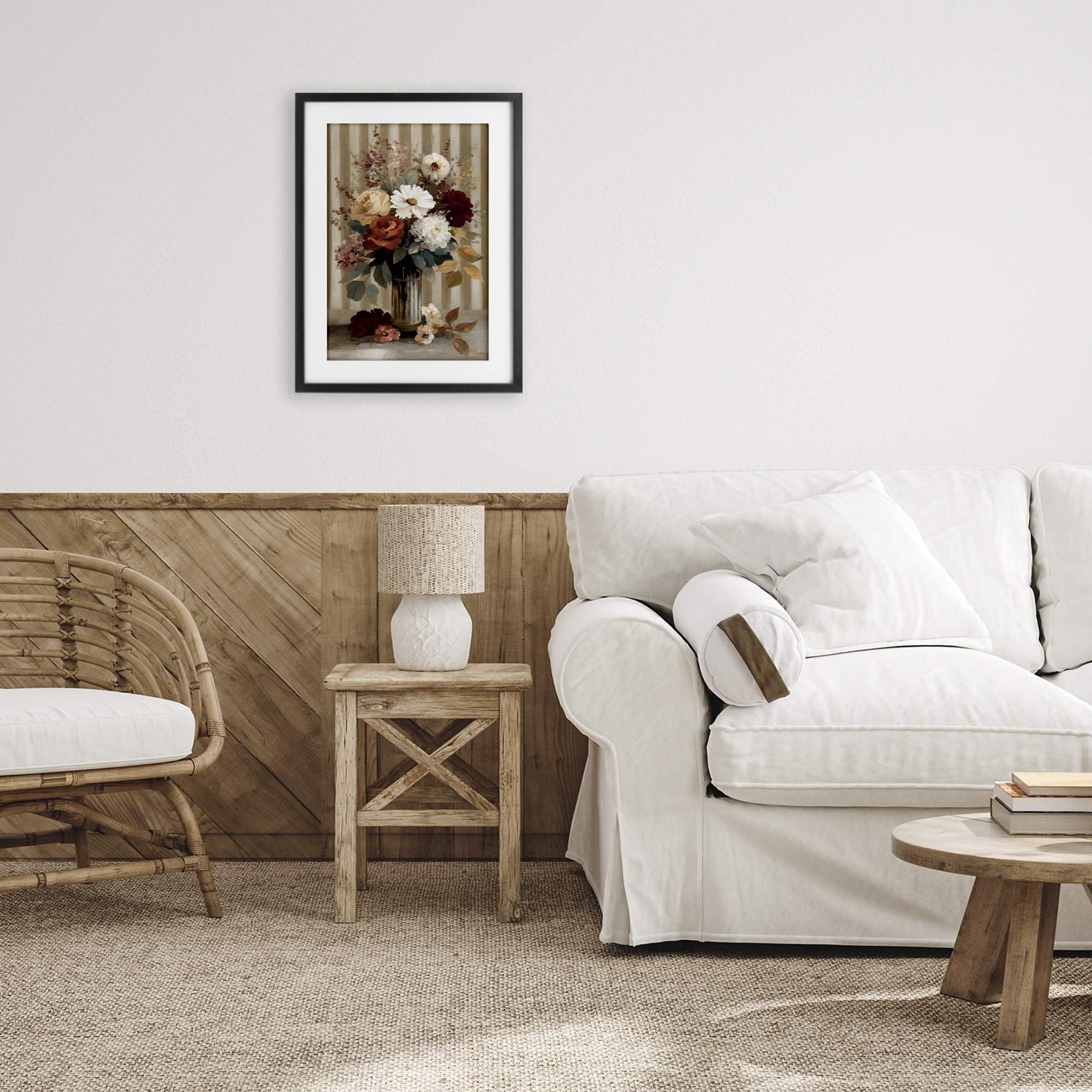 Stupell Industries Vintage Arrangement with Stripes Black Framed Print Under Glass, design by Petal Prints Design