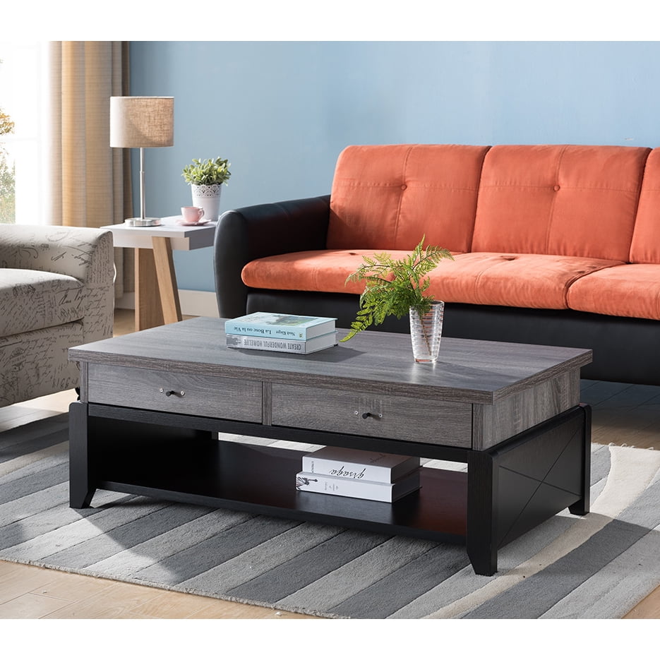 Mid Century Modern Coffee Table, Distressed Grey & Black