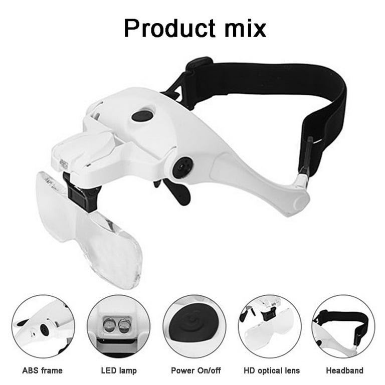 Hands Free Headband Magnifying Glass, USB Charging Head Magnifier with LED Light Jewelry Craft Watch Hobby 5 Lenses 1.0x 1.5x 2.0x 2.5x 3.5x (Upgraded