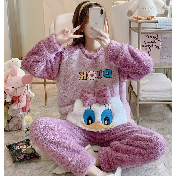 PIKADINGNIS Women Duck Adult Animal Pajamas Set Winter Thick Warm Flannel  Pijamas Mujer Sleepwear Anime Pyjamas Kawaii Cartoon Night Wear -  