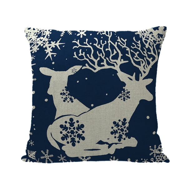 Funda De Cojín Navideña Con Copos De Nieve, Alce, Árbol De Navidad Y Papá Noel, De Lino, Para Sofá