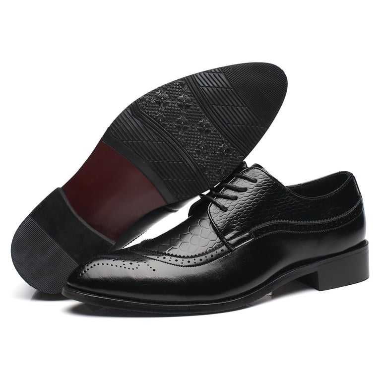 Santimon Mens US 9.5 Black Leather Pointed Toe Brogues Derby Lace Up Dress Shoes Amazon.com | Santimon Men main image 4