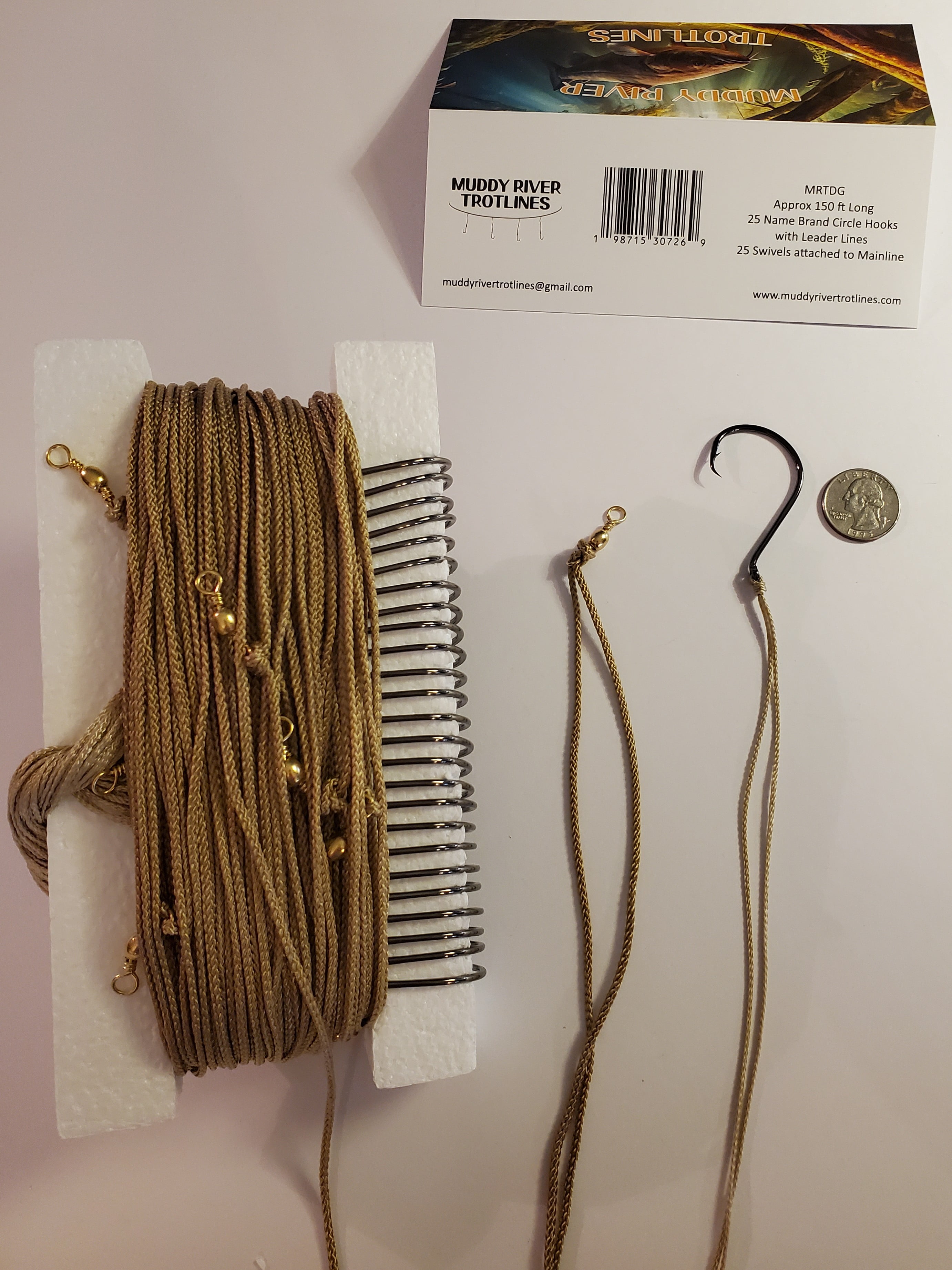 Muddy River Trotlines; Complete Trotline kit Includes: Mainline pre-rigged with Swivels, Leader Lines and Superb Quality Gamakatsu Circle Hooks