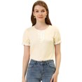 thumbnail image 1 of Allegra K Camiseta de manga corta con volantes de algodón para mujer Blusa informal con media tapeta y encaje con volantes Beige XS, 1 of 5