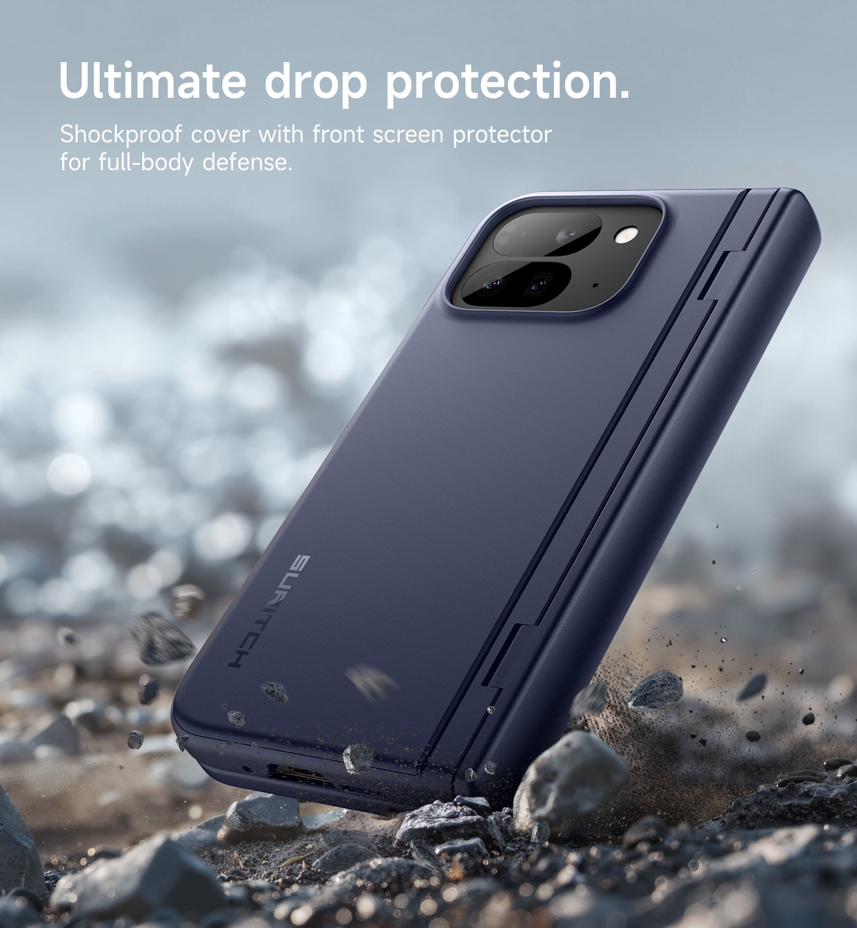 SURITCH for Google Pixel 9 Pro Fold Case, Built-in Kickstand, Screen Protector, Hinge Protection, Phone Case for Pixel 9 Pro Fold (2024), Dark Blue