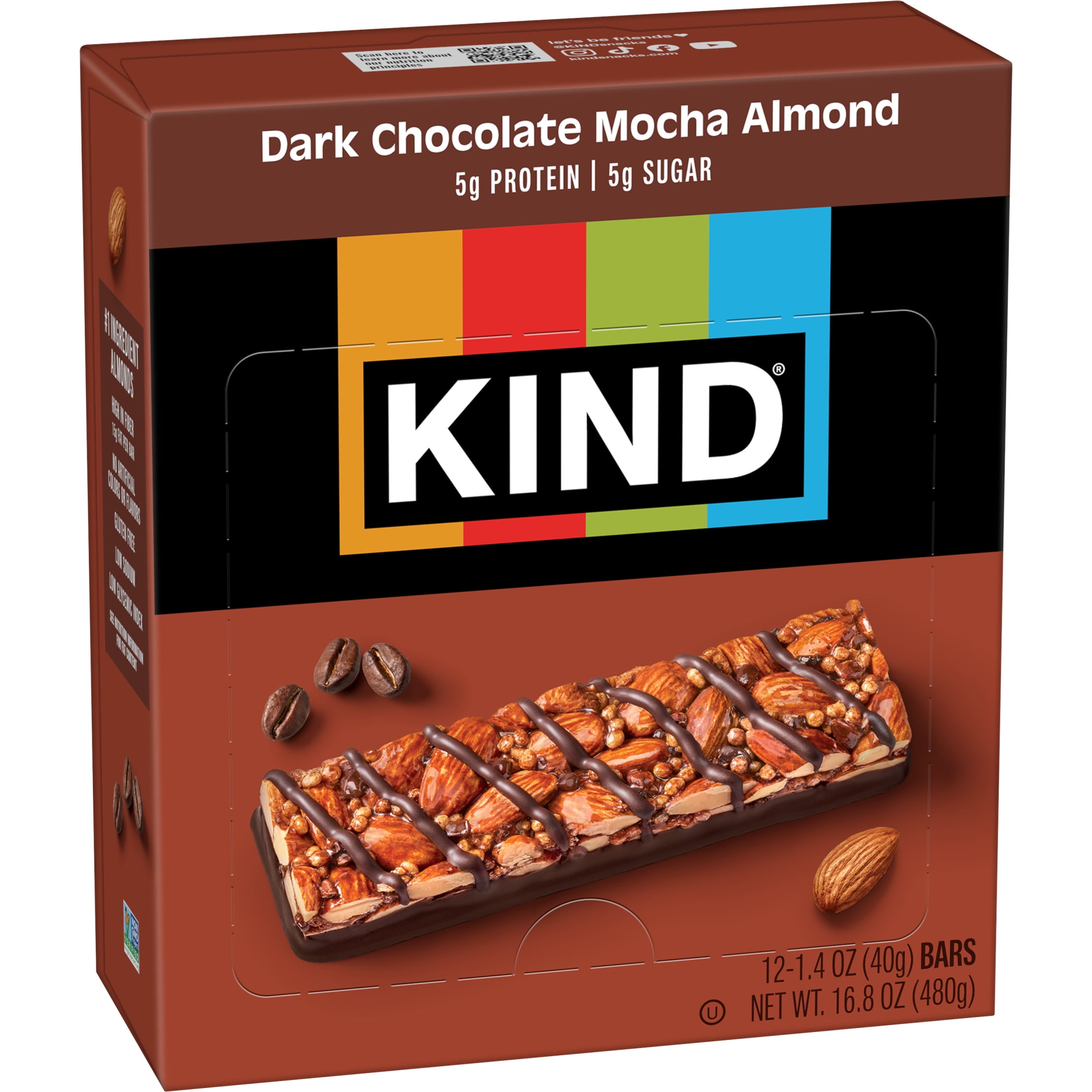 KIND Dark Chocolate Mocha Almond, Gluten Free, 1.4oz, 12 Snack Bars box