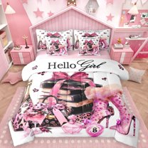 Manfei Pink Fashion Female 7-Piece Bedding Comforter Set, Romantic Anniversary King Bedding Sets, Princess Style Reversible Bed Sheets, Lightweight Room Decor