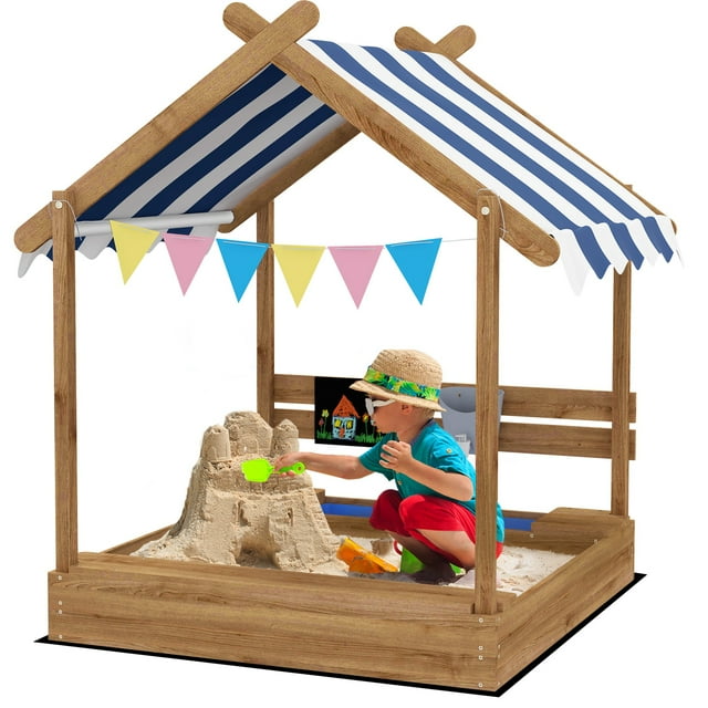 Outsunny Bac à Sable Extérieur avec Housse pour 3-7 Ans, Cour Arrière, Brun