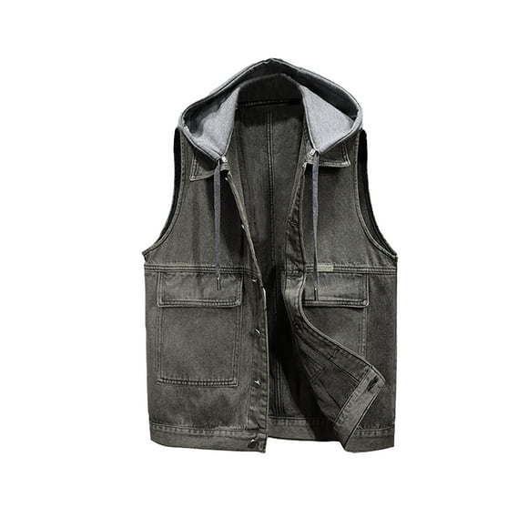 Clearance! Grrvtrz Men's Sleeveless Denim Jacket Detachable Hooded Jacket Outerwear Vest