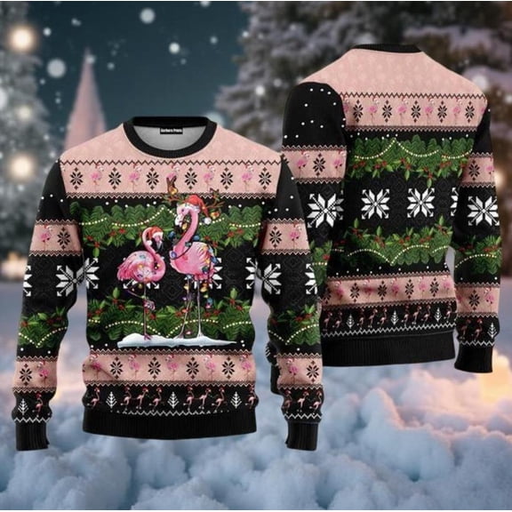 Flamingo Ugly Christmas Sweater – Funny Holiday Pullover, Xmas Party Sweatshirt, Festive Gift for Men and Women