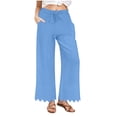 thumbnail image 3 of SROBPTY Women Solid Linen Soft Casual Daily Straight Leg Trousers with Pockets Blue, M, 3 of 5