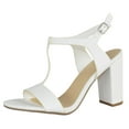 thumbnail image 2 of Delicious Shoes Women Ankle Strap Block High Heel Sandals Open Peep Toe T-Strap REGENT-S White 6, 2 of 3