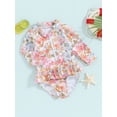 thumbnail image 3 of Bslissey Toddler Girls One Piece Swimsuit Floral Print Long Sleeve Romper Bathing Suit Infant Casual Crew Neck Zipper Ruffle Swimwear 6M-4T Kids Cute Beach Wear, 3 of 9