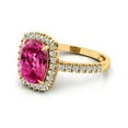 thumbnail image 2 of Mahablijewels 14k Yellow Gold Finish 2.80Ct Cushion Cut Pink Sapphire Halo Engagement Wedding Band Ring 10, 2 of 2