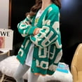 thumbnail image 3 of Winter knitted letter cardigan sweater coat 2021 new thickened cute cartoon embroidery V-neck cardigan women's jacket, 3 of 6