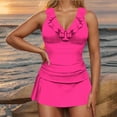 thumbnail image 6 of Sevevn Womens Solid Swimsuits Bandage Bathing Suits Roudn Neck Blackless Swimwear Spring Tops for Women Hot Pink M, 6 of 9