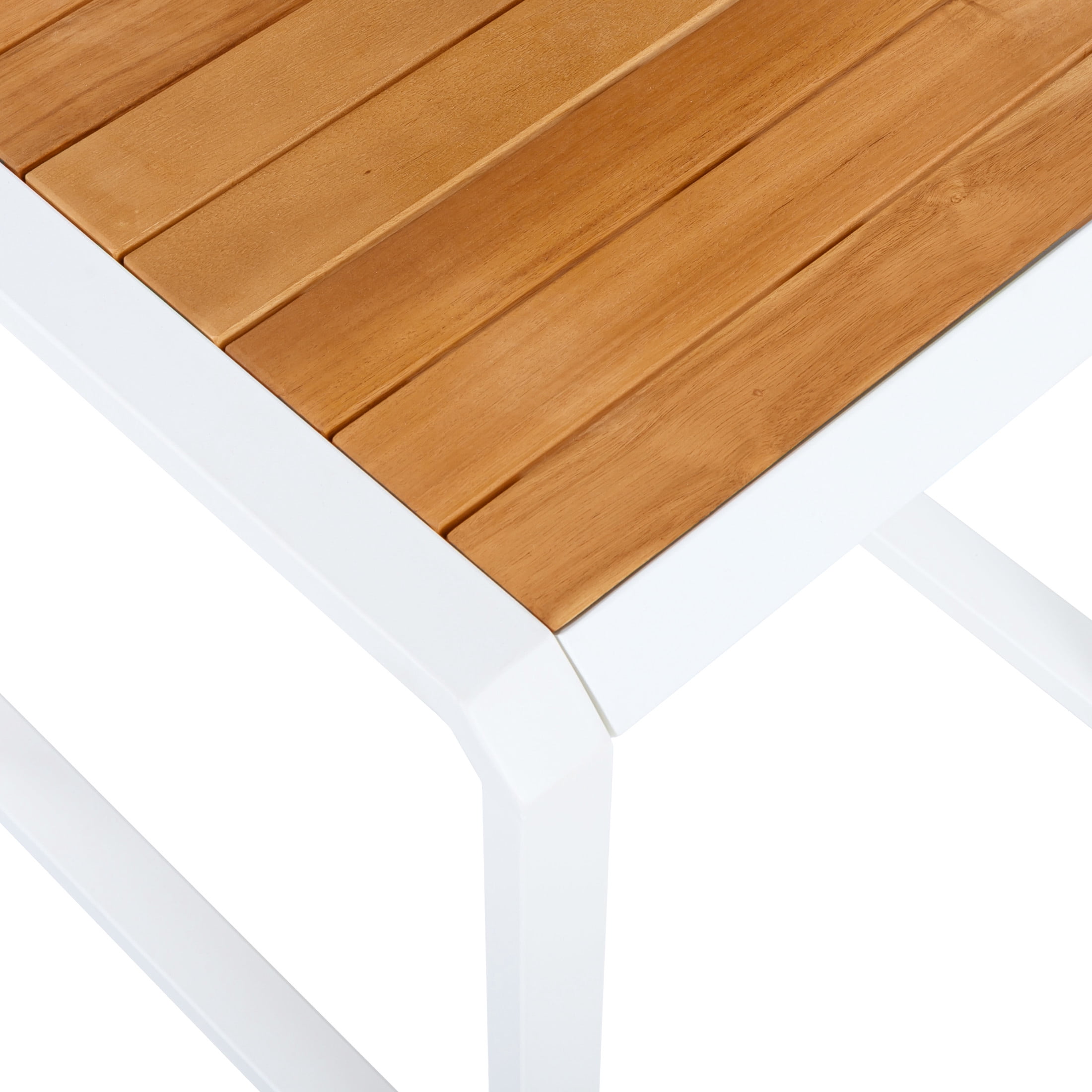 Christopher Knight Home Square Outdoor Accent Side Table with Acacia Wood Top, Iron Frame, White