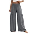 thumbnail image 6 of VBVC Women's Smocked Linen-Look Waisted Pants,Pleated Wide Leg Trousers For Women,Ladies Lightweight Sweatpants with Pockets,Gray,S-2XL, 6 of 7
