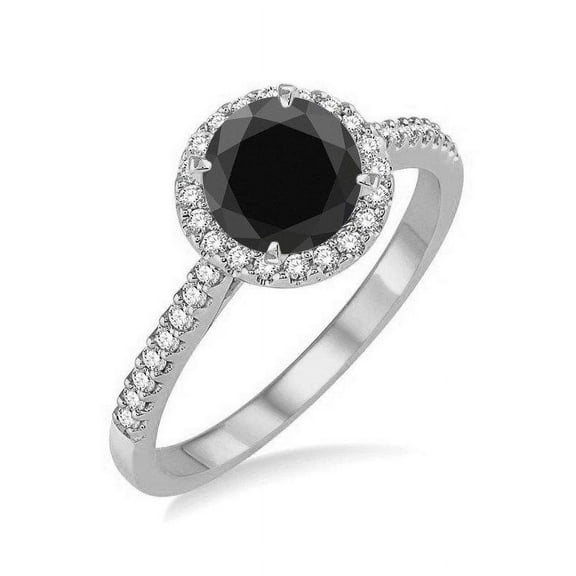 Bestselling Classic 1.25 Carat Round Black and White Diamond Engagement Ring in 14k White Gold