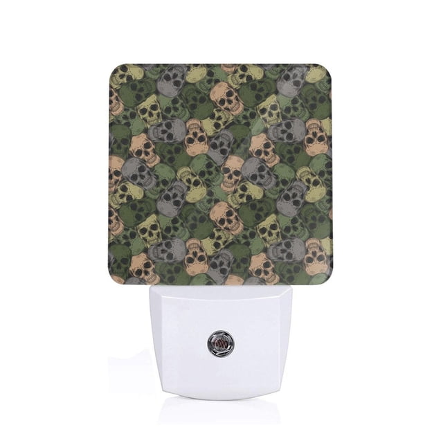 Balery Camouflage Skulls Luz Nocturna LED con Sensor Automático, Enchufe con Sensor Crepuscular, Luz Suave de 0.5W para Dormitorio, Pasillo, Baño-US