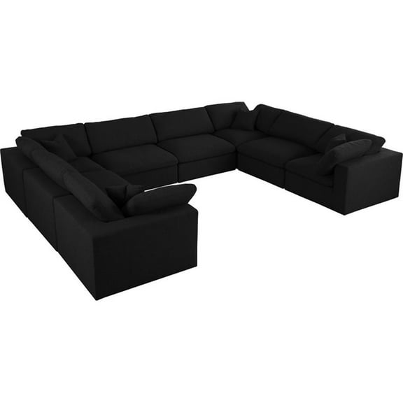 Maklaine Contemporary Black Linen Fabric Deluxe Modular Sectional Sofa