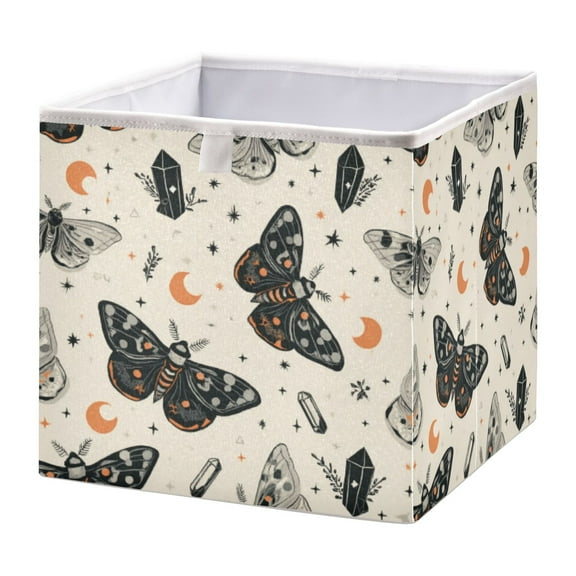 Foldable Fabric Storage Bin Home Cubes Clothing Organizer Bins Large Collapsible Box Basket for Home Organizer Black and White Moths