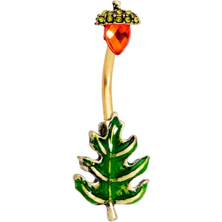 Double Mount Belly Button Rings Body Candy PVD Steel Navel Ring Piercing Red Accent Fall Autumn Acorn Leaf Double Mount Belly Button Ring ()