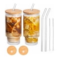 thumbnail image 1 of Juego de 2 Vasos de Vidrio 16 Oz con Tapas de Bambú, Popotes de Vidrio y Cepillos, Vasos de Cristal Reutilizables para Café Helado, Bebidas, Smoothies, Agua, Té, Jugos y Sodas, 1 of 4