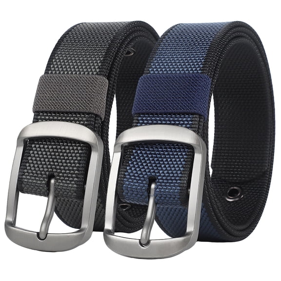 2 Men's Leather Dress Belts - Woven Sport Belt, Comfortable Fit, 1 3/8 Inch Width