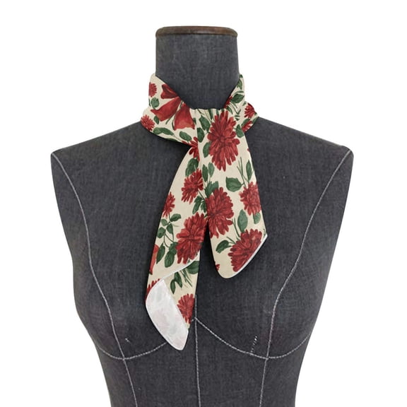 Square Scarf 24x24 Inch Red Christmas Bows and Floral Silky Satin Sun Protection Neck Scarf for Women Multi-Purpose Head Wrap Bandana for Hair Bag Decoration